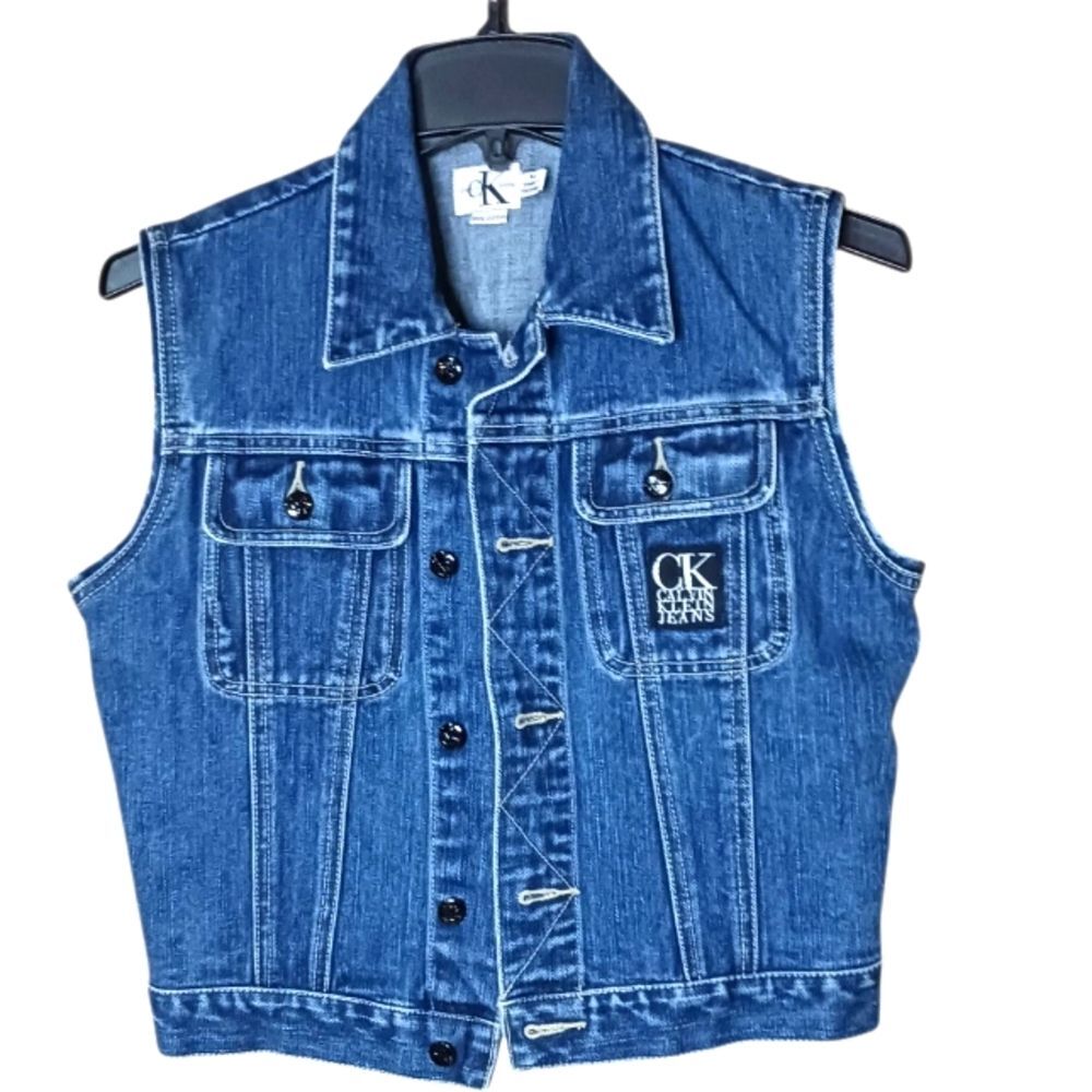 Calvin Klein Designer Vest Blue Denim Button Front CK Signature. Front Pockets M